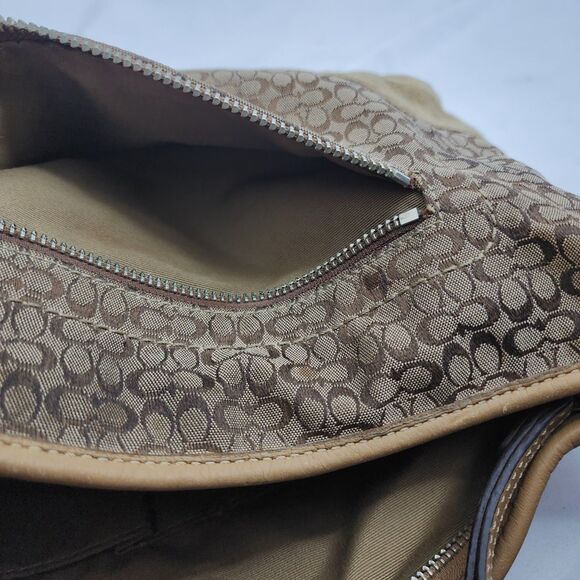 Coach Signature C Jacquard Suede Hobo Shoulder Bag Purse Tan Brown F10945 - Picture 13 of 16